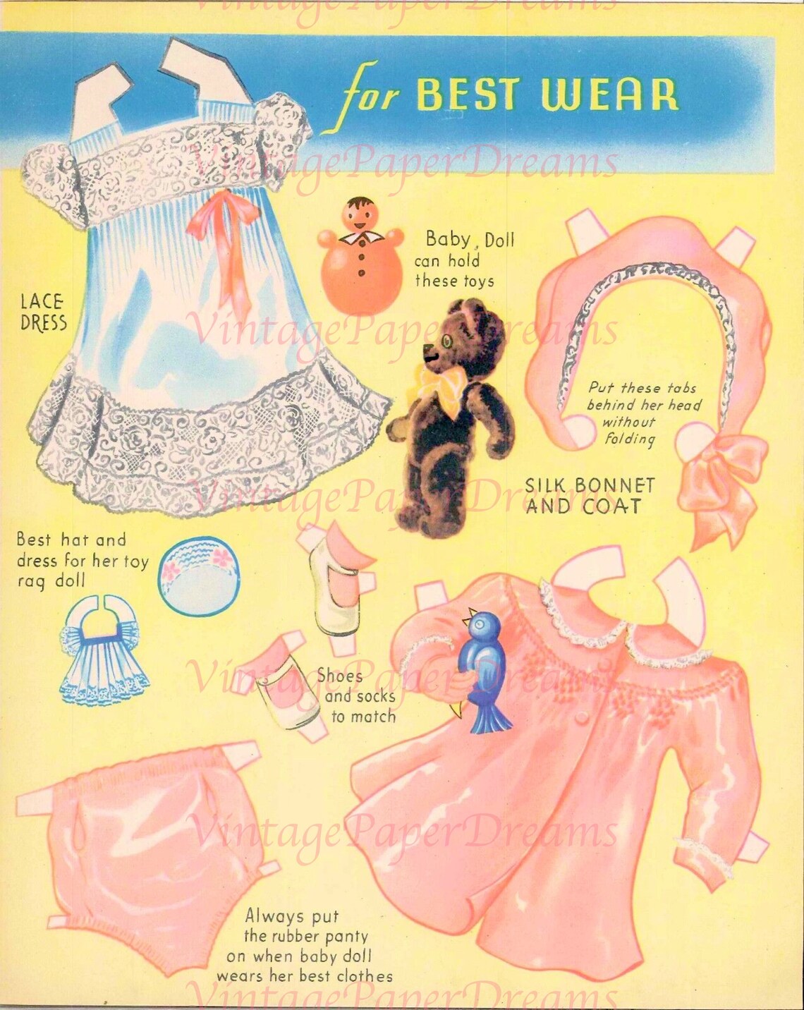 Vintage Paper Doll Printable PDF sleeping Baby Paper Doll Etsy