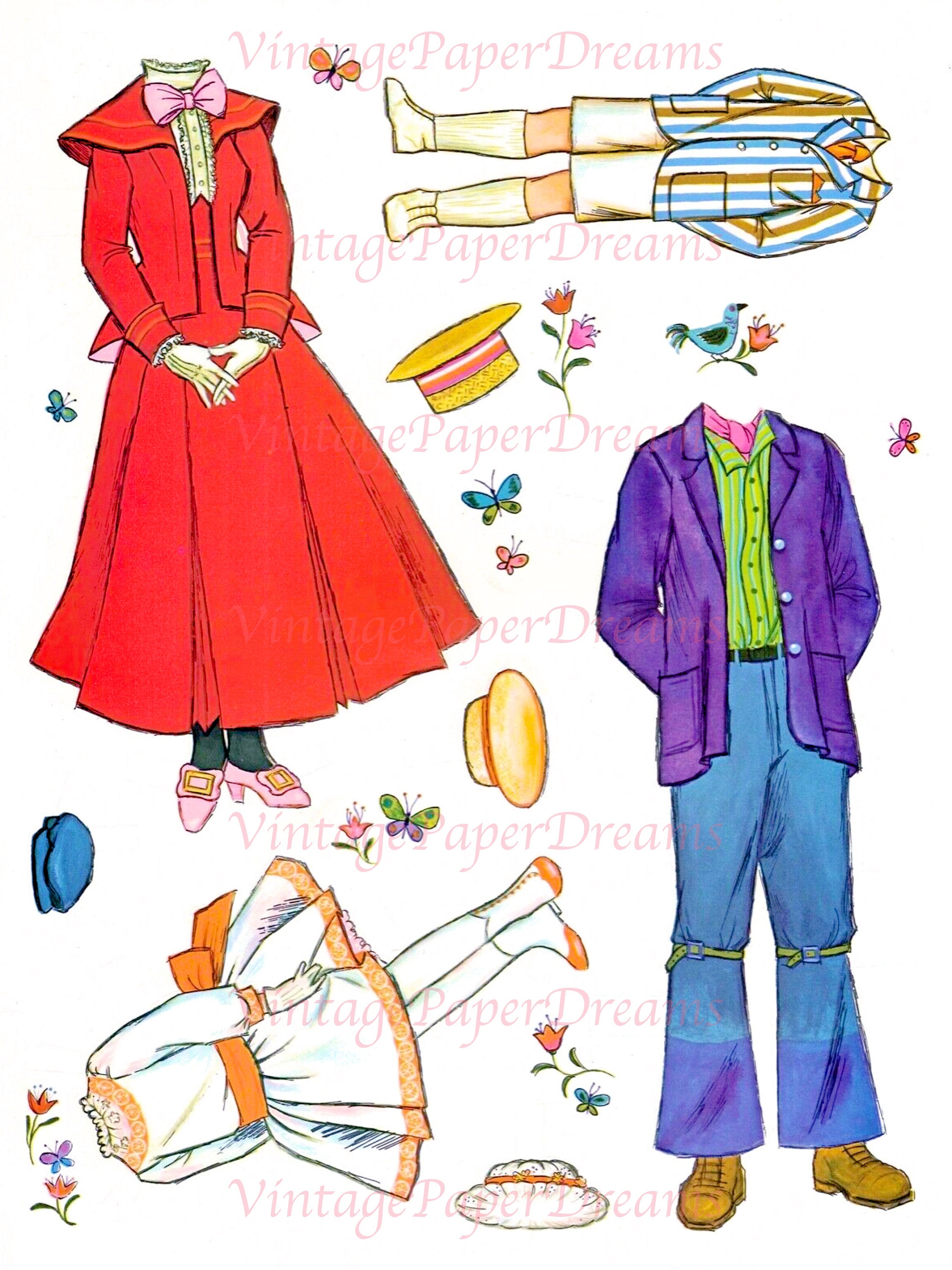 Vintage Paper Doll Printable PDF mary Poppins Paper Dolls Etsy UK