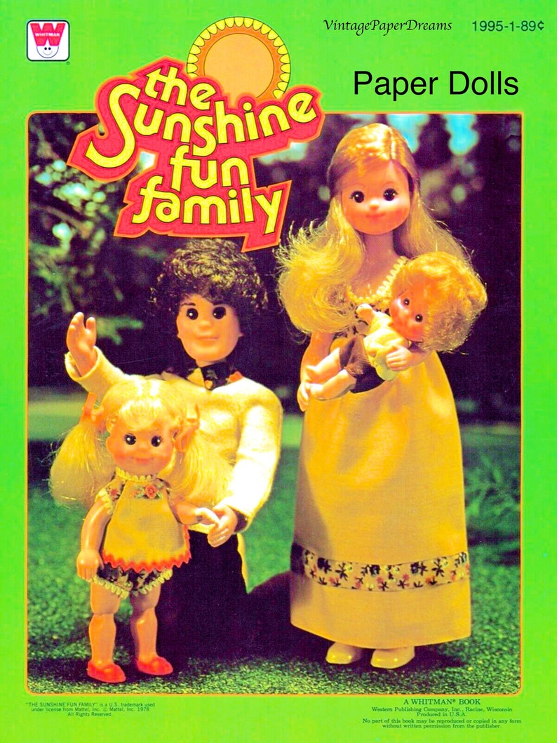 Vintage Paper Doll Printable PDF Sunshine Family Paper Doll 70s 1970s