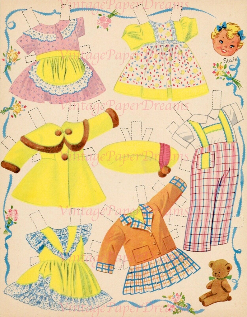 Vintage Paper Doll Printable PDF Baby Doll Paper Doll JPEG 50s 1950s