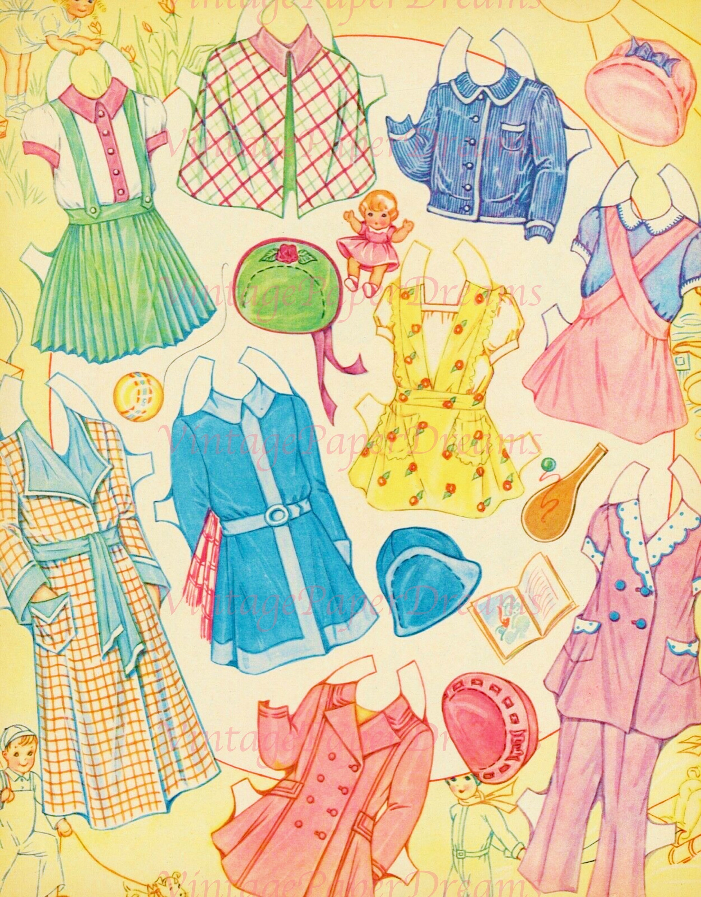 Vintage Paper Doll Printable PDF baby Boys Girls Paper Dolls 40s 1940s