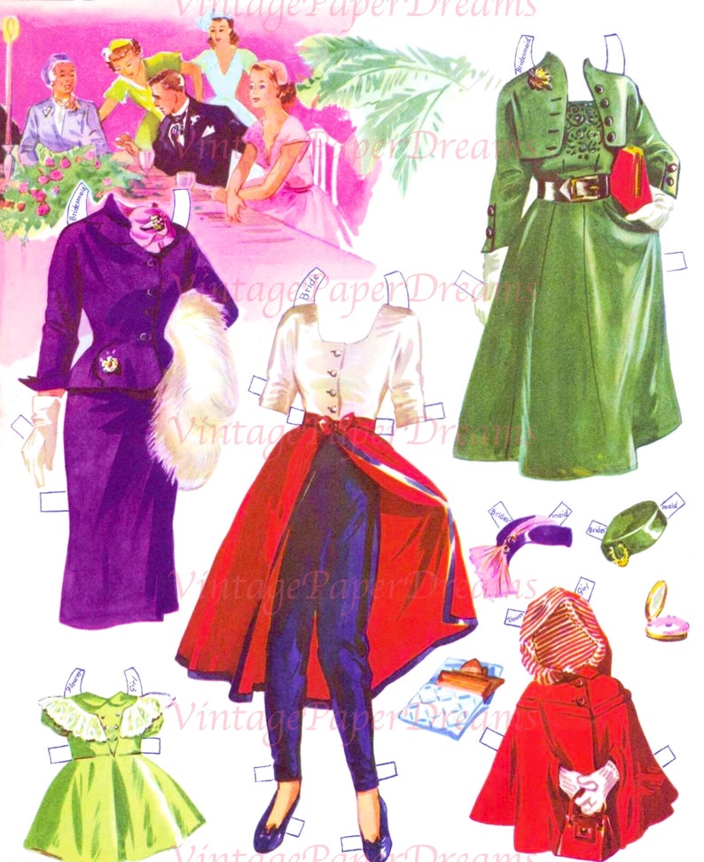 Vintage Paper Doll Printable PDF JPEG pink Wedding 50s 1950s Paper Doll ...