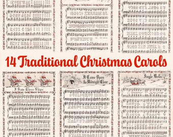 Vintage Printable Christmas Carol Sheet Music PDF • Traditional Advent Hymn Song Antique Wrapping Paper • Xmas Image Junk Journal Ephermera