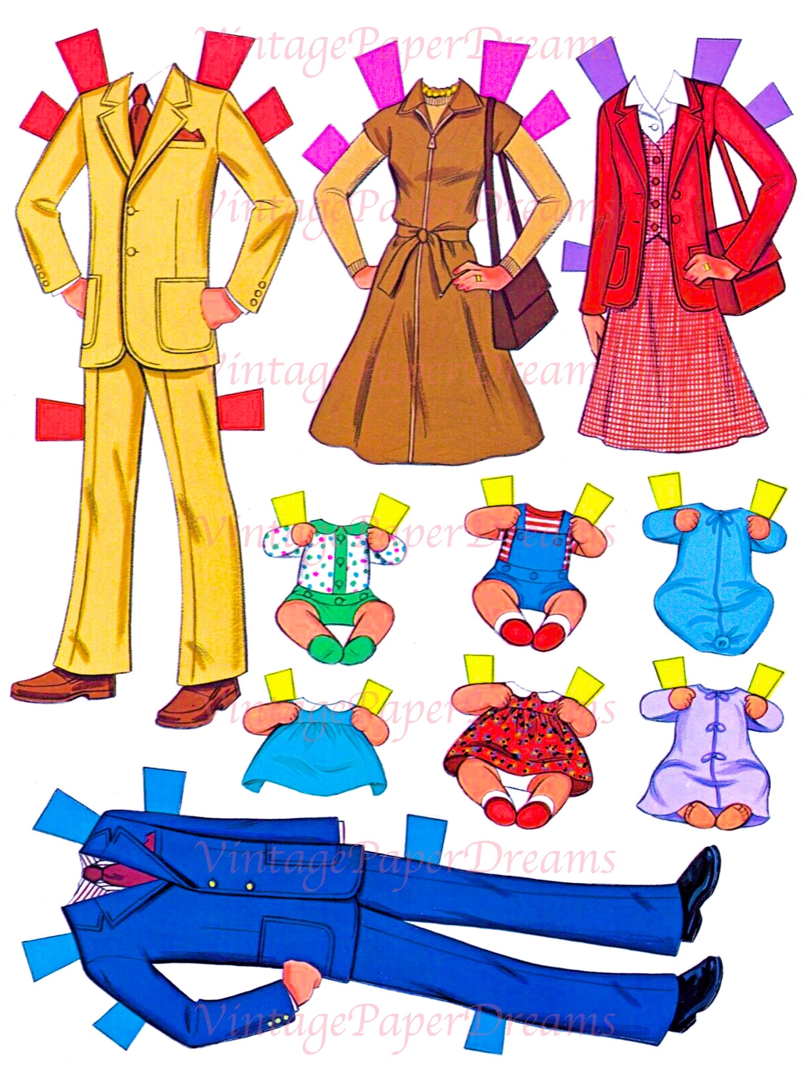 Vintage Paper Doll Printable PDF Sunshine Family Paper Dolls 70s 1970s