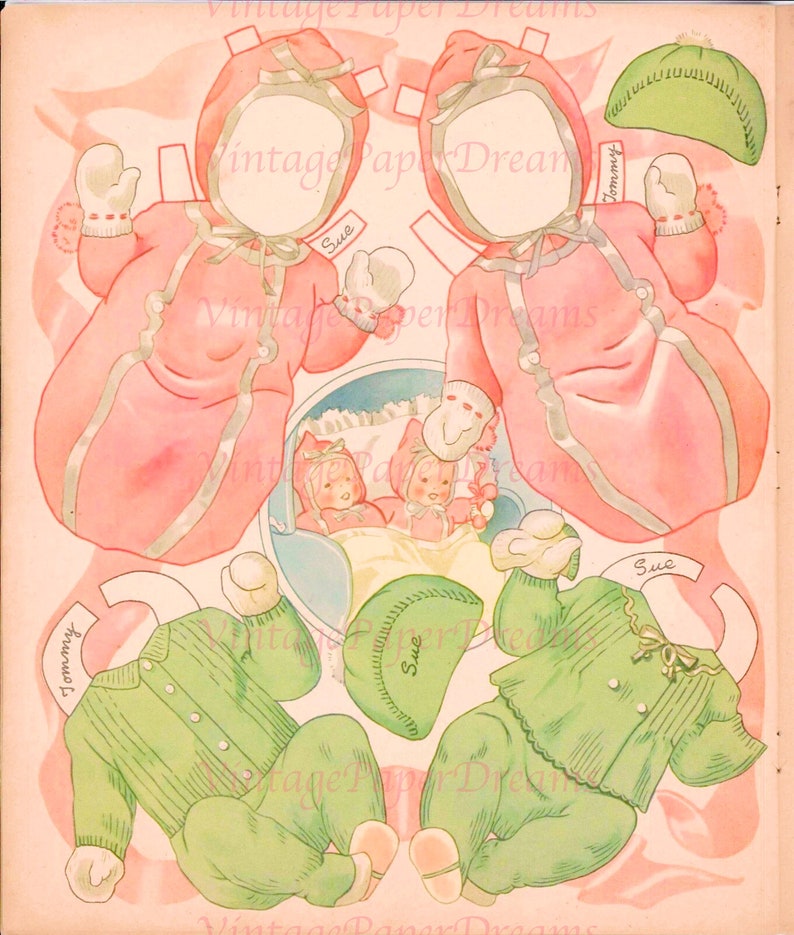 Vintage Paper Doll Printable PDF twin Baby Paper Dolls JPEG 40s 1940s