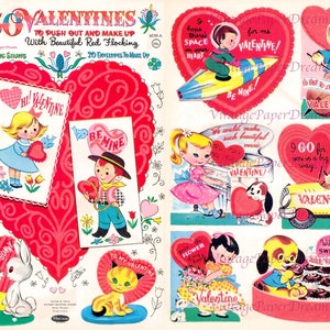 50 Vintage Valentines Book Printable PDF • 1960s Holiday Card Paper Doll Book JPEG • Midcentury Paper Craft 60s Love Hearts Images Clip Art