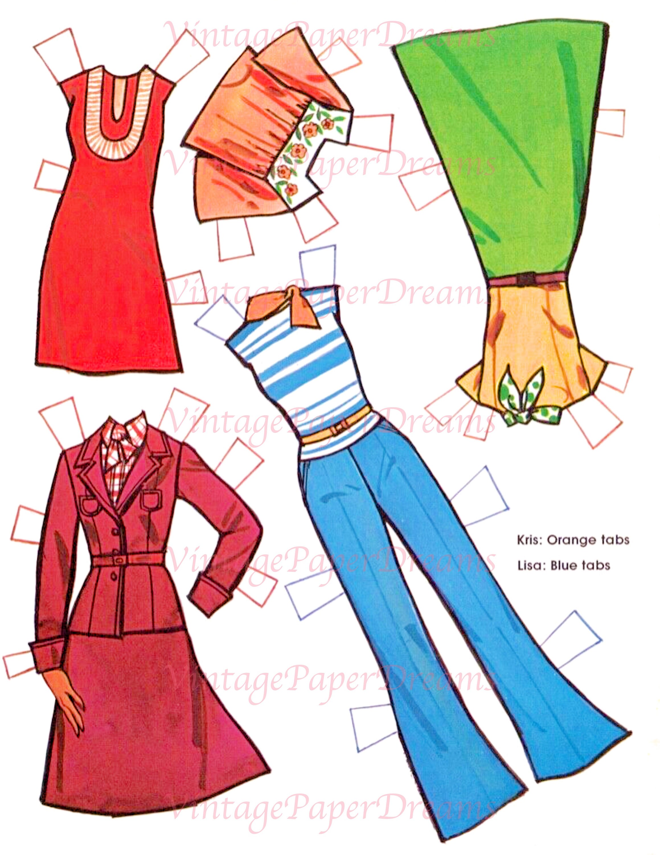 Vintage Paper Doll Printable PDF Fashion Paper Doll 70s 1970s Paper Doll Pattern Digital