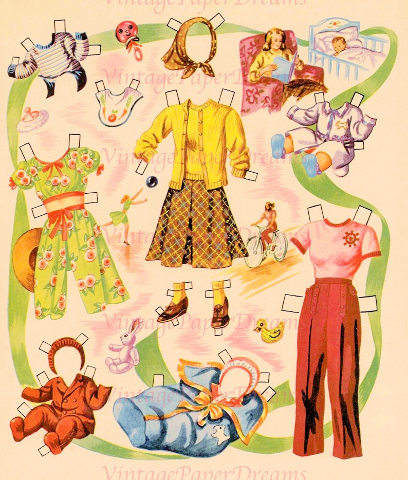 Vintage Paper Doll Printable PDF mother Dad Kids Paper Dolls 40s 1940s ...