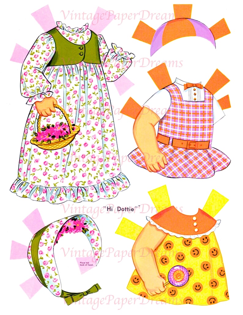 Vintage Paper Doll Printable PDF dottie Paper Doll 70s 1970s Paper Doll