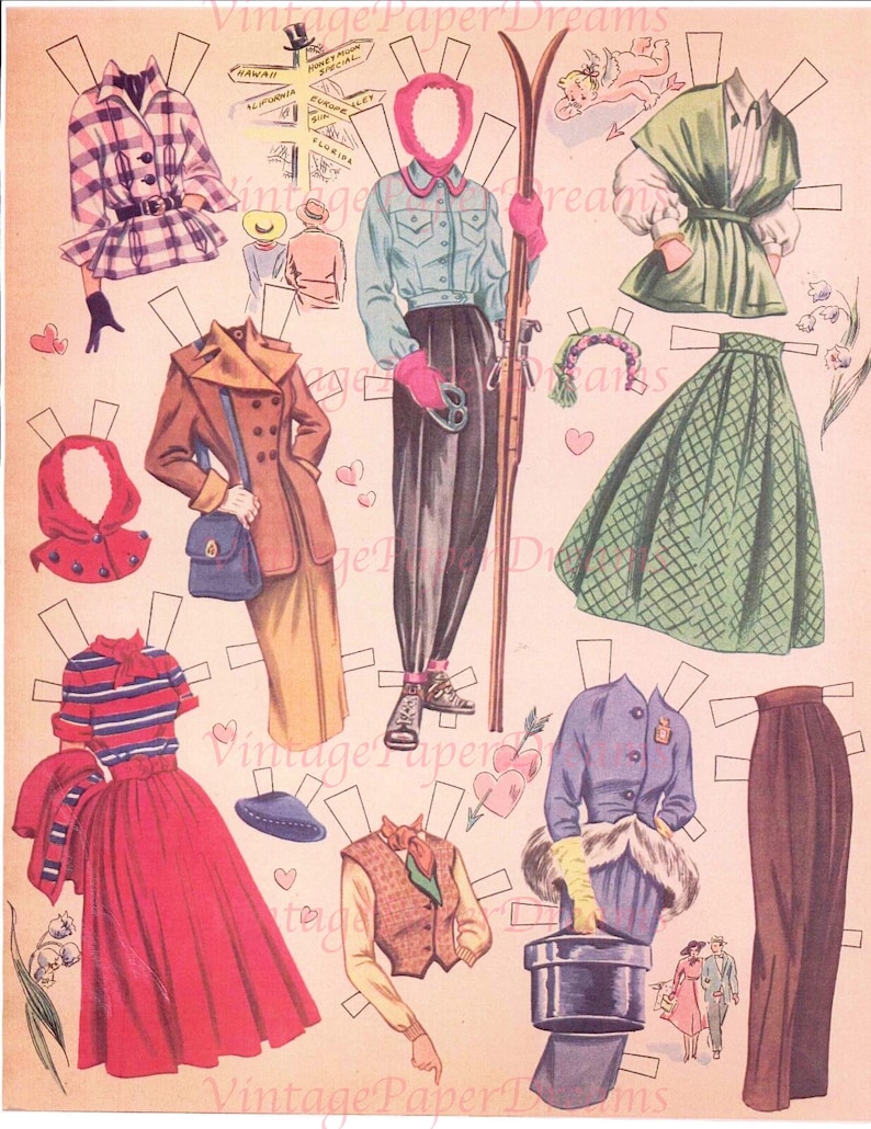 Vintage Paper Doll Printable PDF wedding Party Paper Doll 50s 1950s ...