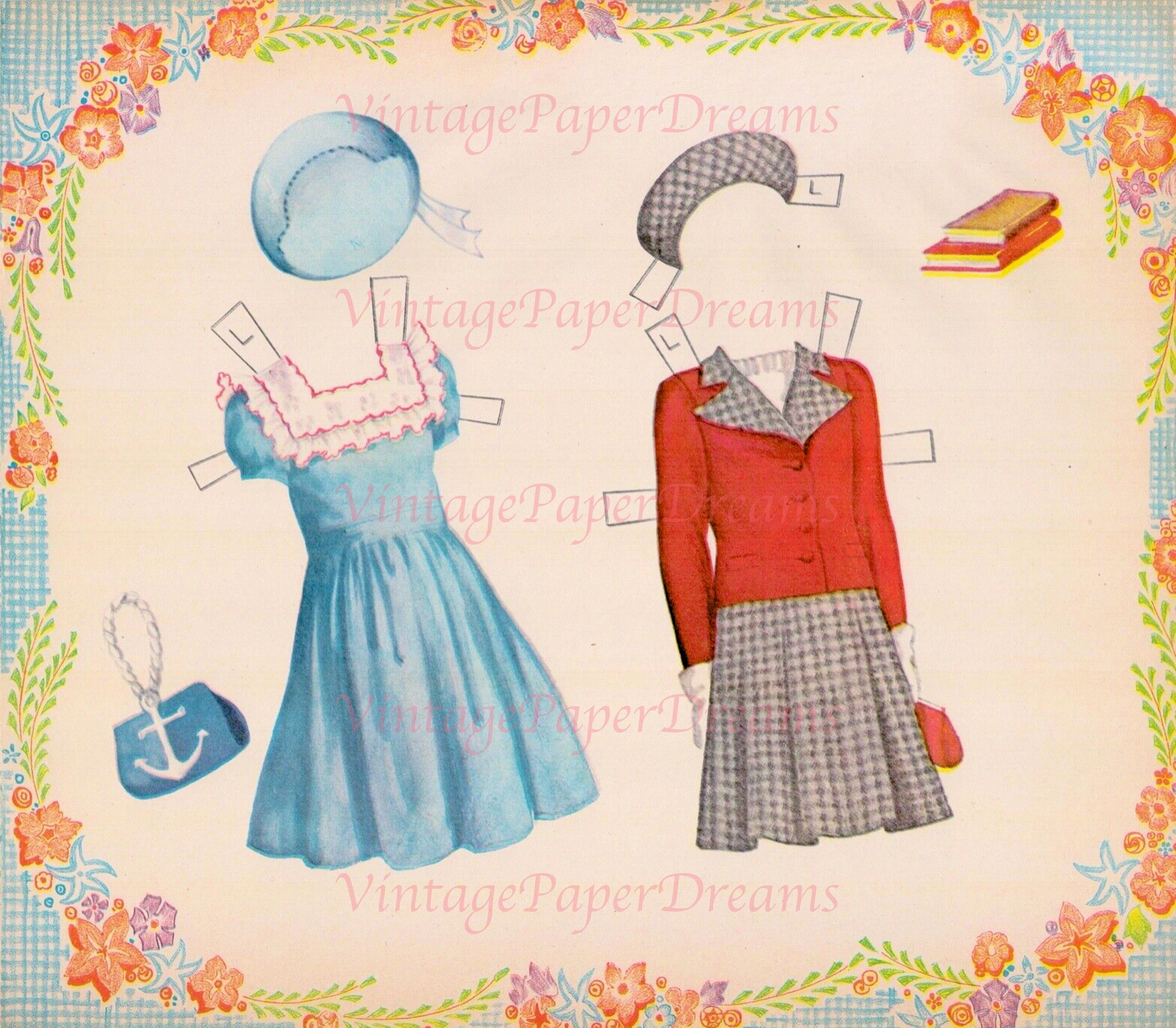 Vintage Paper Doll Printable PDF little Girls Paper Doll 40s 1940s