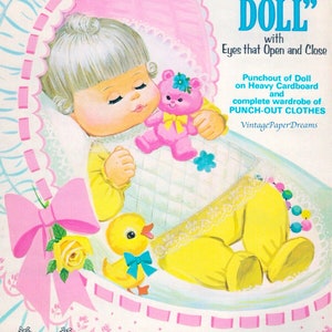 Vintage Paper Doll Printable PDF • Sleepy Baby Paper Doll • 70er 1970er Newborn Paper Doll Digital Download Baby Doll Clip Art Kid Blonde Girl