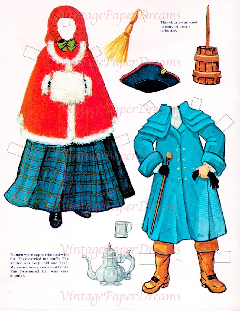 Vintage Paper Doll Printable PDF Colonial America Pilgrim Paper Dolls ...