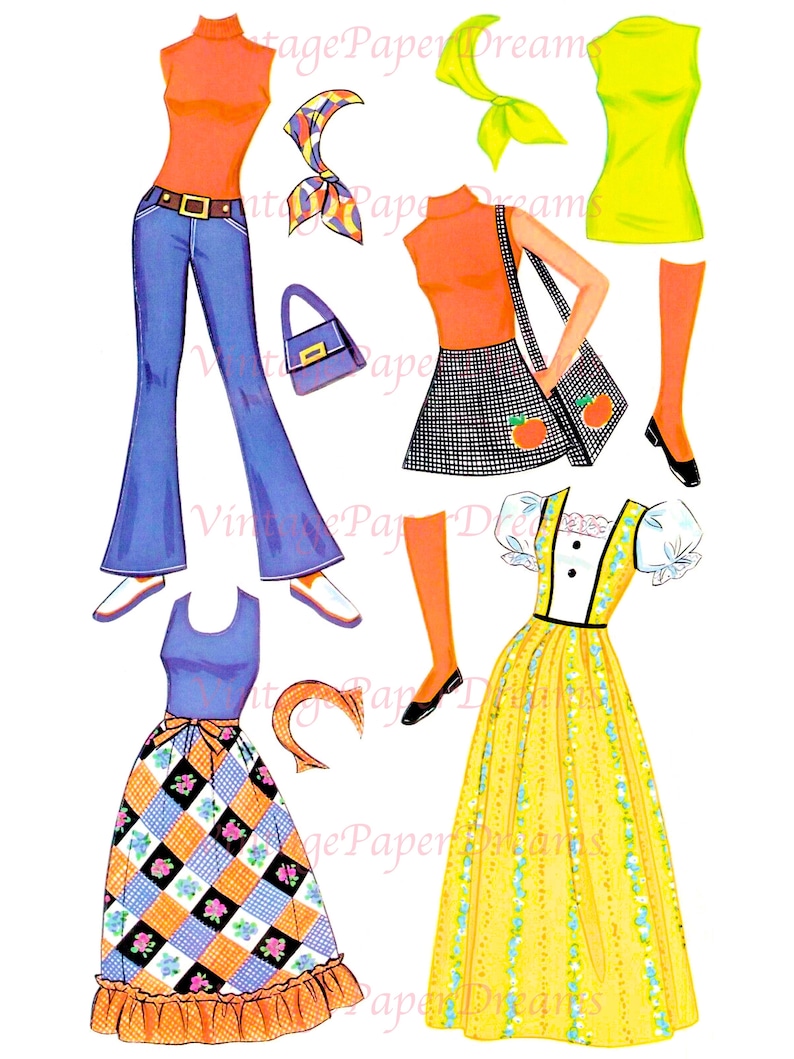 Vintage Paper Doll Printable PDF malibu PJ Paper Doll 70s Etsy Hong Kong