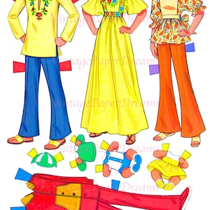 Vintage Paper Doll Printable PDF • Sunshine Family Paper Dolls • 70s