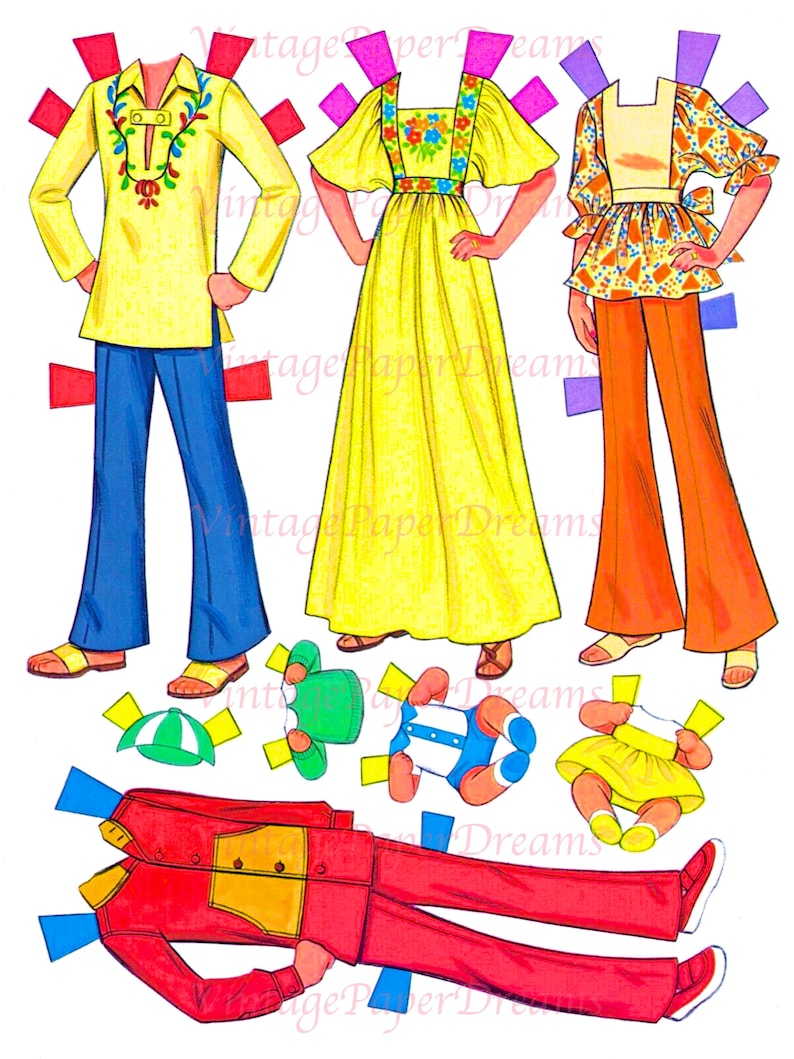 Vintage Paper Doll Printable PDF Sunshine Family Paper Dolls 70s 1970s