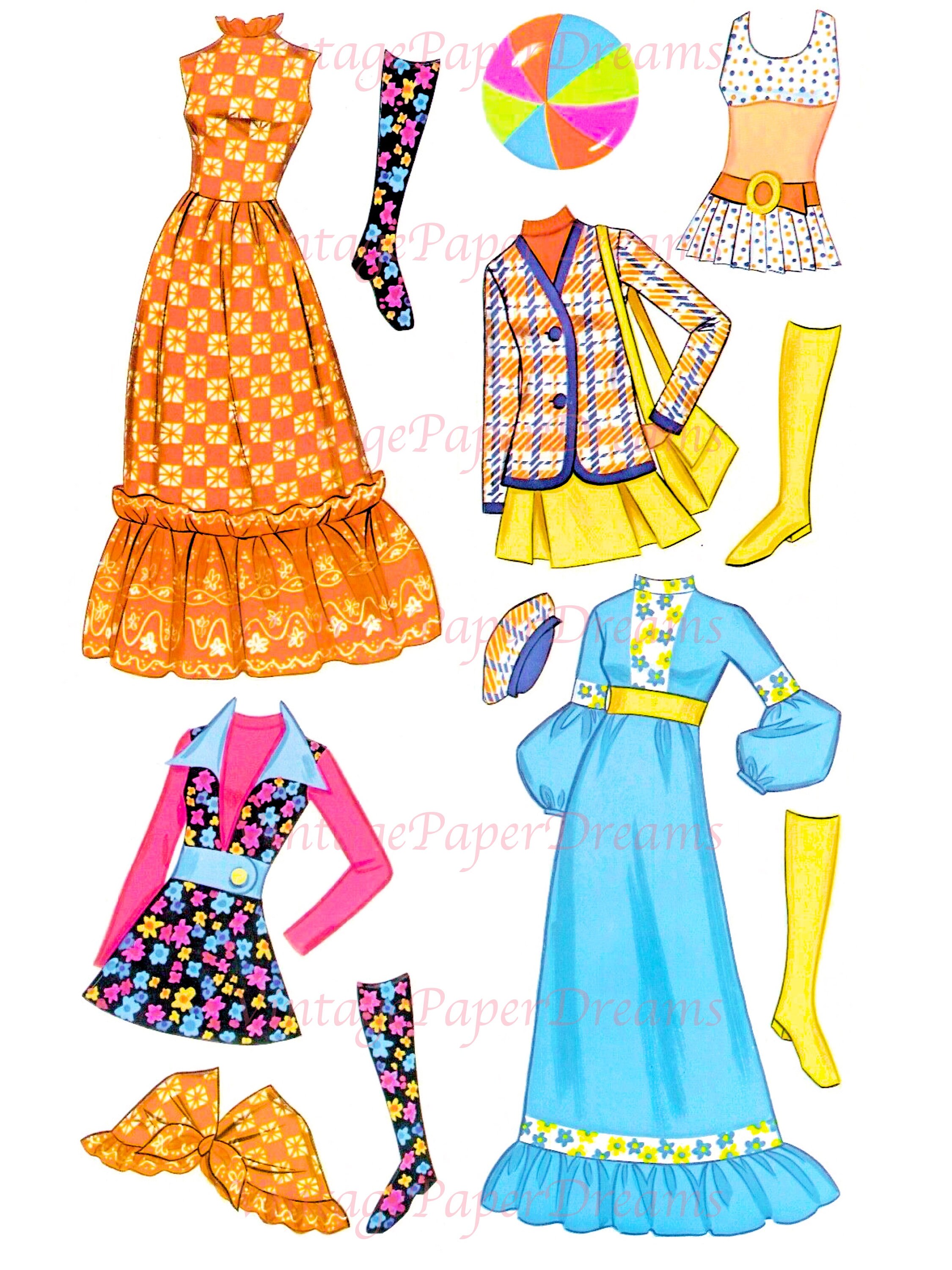 Vintage Paper Doll Printable PDF malibu PJ Paper Doll 70s 1970s Paper Doll Digital Download 11.5
