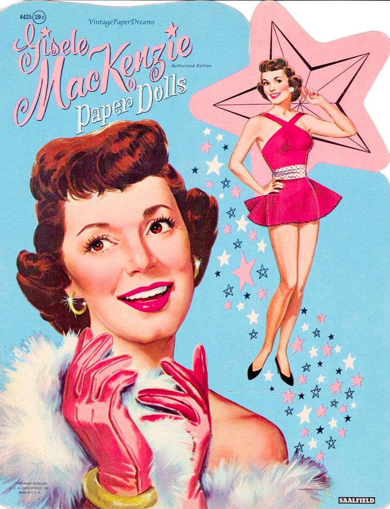 Vintage Paper Doll Printable PDF gisele Mackenzie Paper Doll 50s 1950s