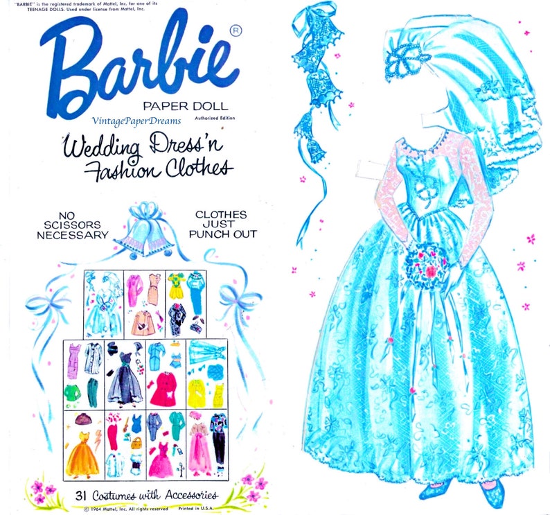 Barbie Paper Doll Printable PDF JPEG wedding Barbie Paper - Etsy