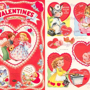 40 Vintage Valentinstagskarte Printable PDF • 1950er Jahre Weihnachtskarte Papier Puppe Buch JPEG • Midcentury Papier Handwerk 50s Love Hearts Bilder Clip Art