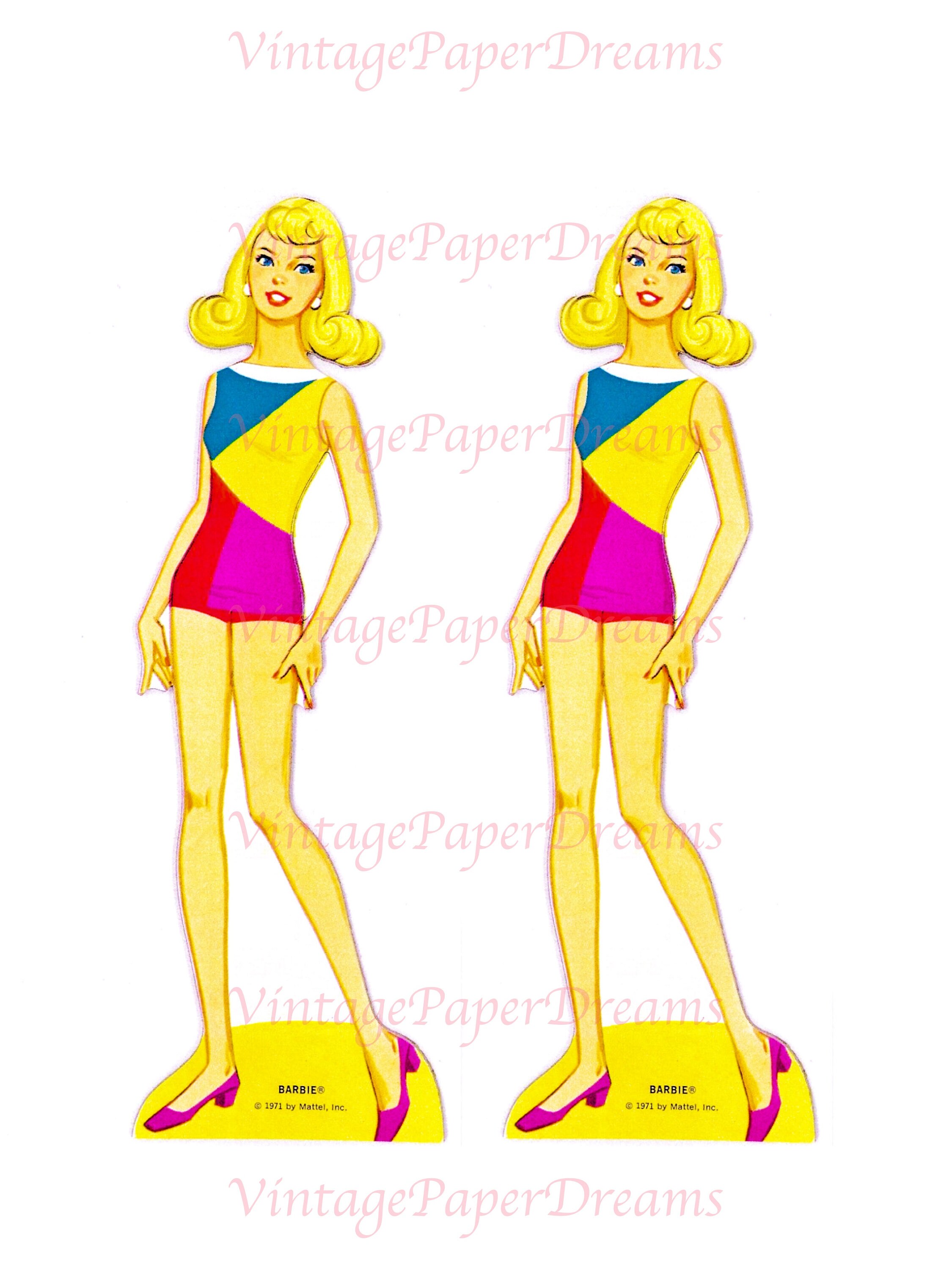 Barbie Paper Doll Printable PDF barbie Paper Doll Vintage 1971 70s 1970s Paper Doll Pattern ...