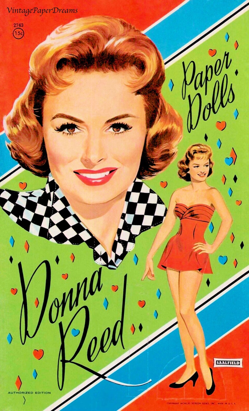 Vintage Paper Doll Printable PDF donna Reed Paper Doll 60s 1960s Woman
