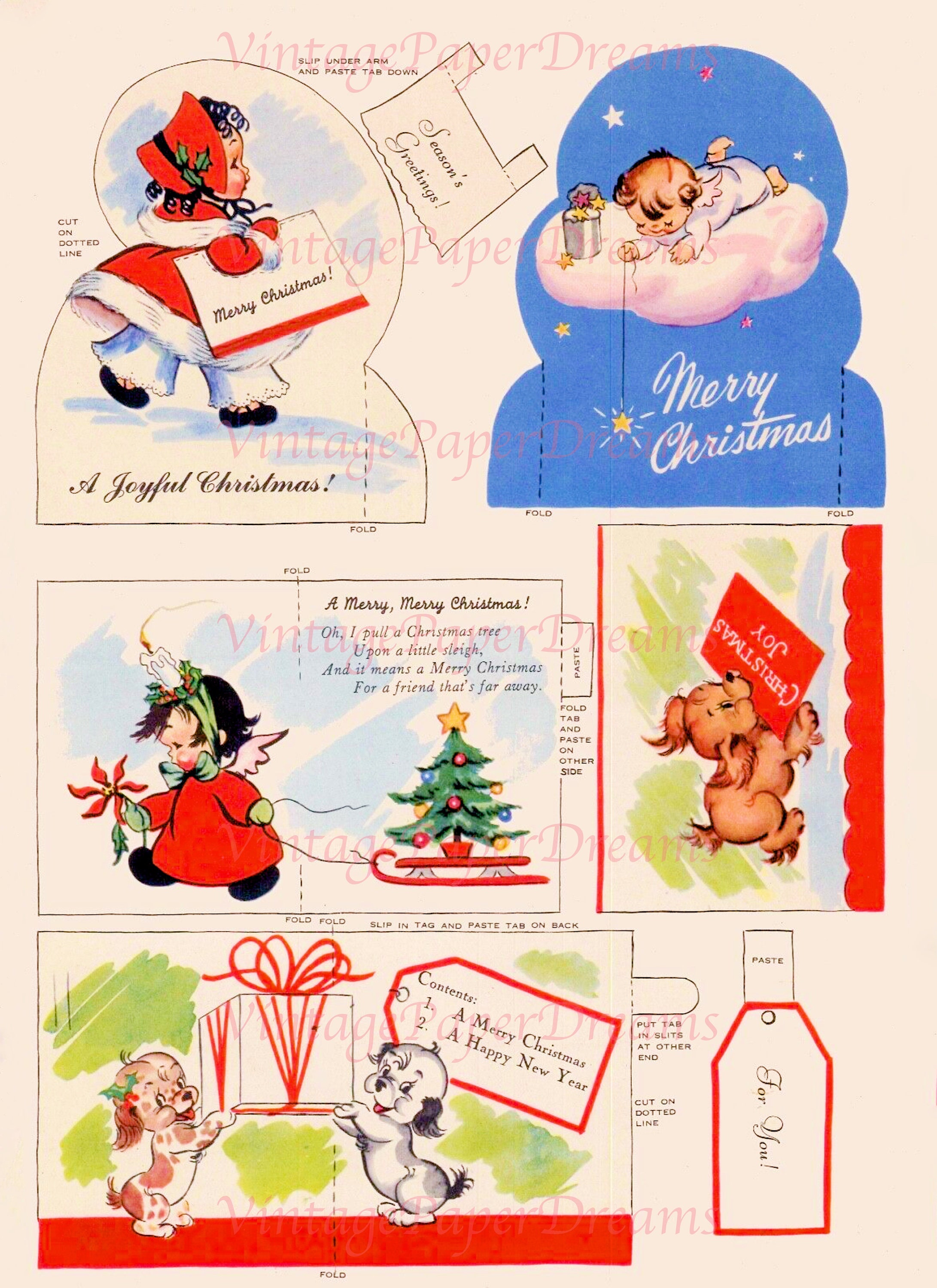 Vintage Christmas Cards Printable PDF Christmas Gift Tags Printable JPEG 40s 1940s Xmas Snowman ...