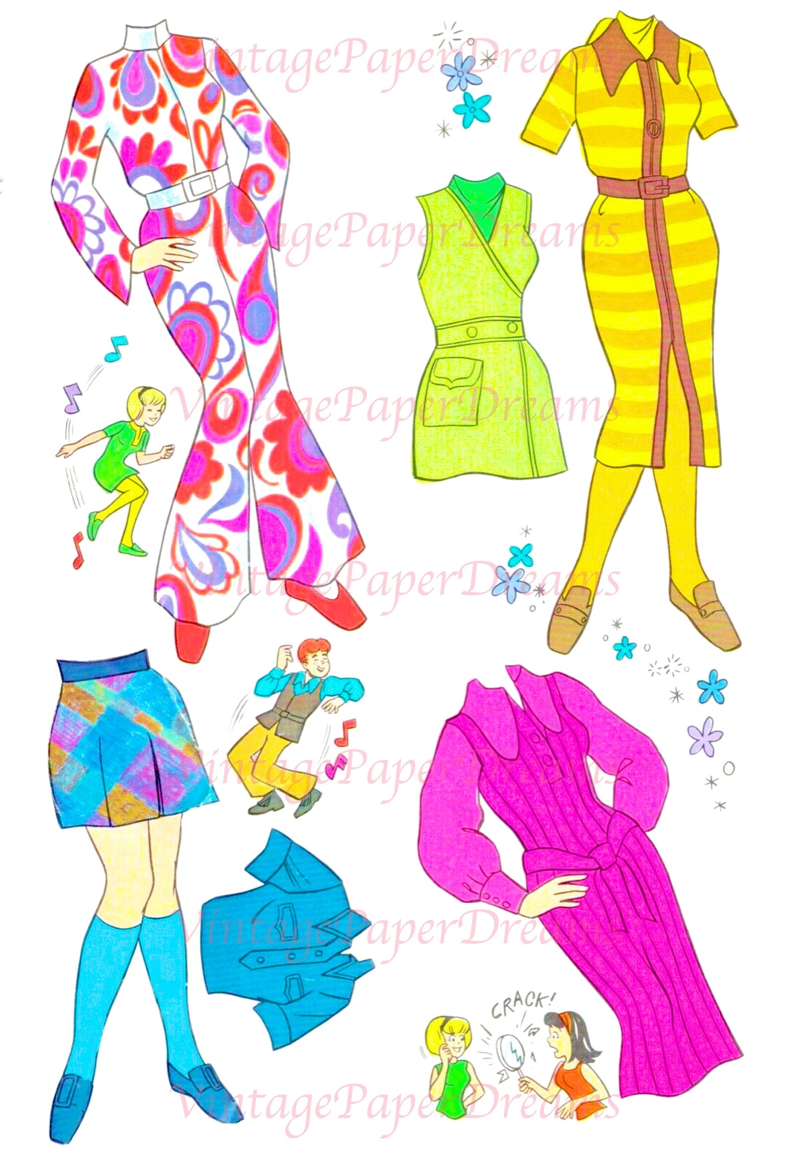 Vintage Paper Doll Printable PDF Sabrina Paper Doll 70s 1970s Paper Doll Pattern Download