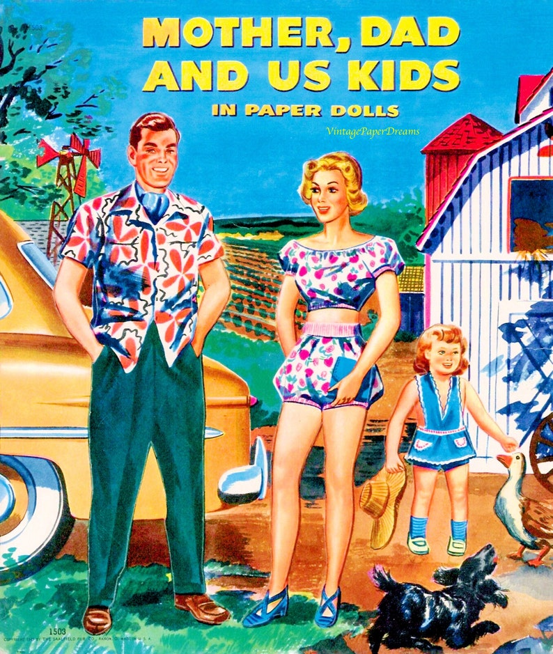 Vintage Paper Doll Printable PDF mother Dad Kids Paper Dolls 40s 1940s