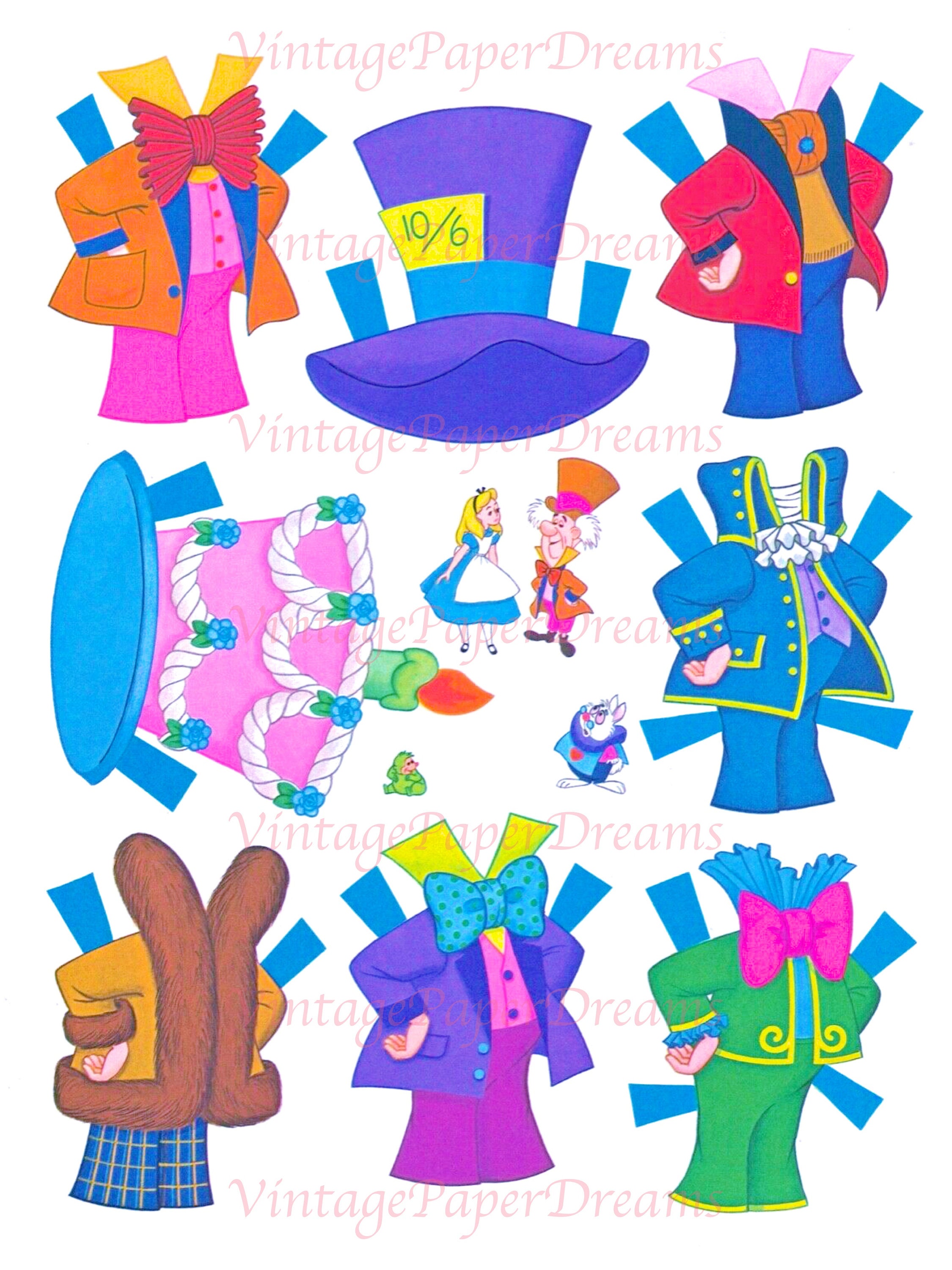 Vintage Paper Doll Printable PDF alice in Wonderland Paper Etsy