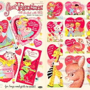 50er Vintage Valentinstagsbuch Printable PDF • 1950er Jahre Weihnachtskarte Papier Puppe Buch JPEG • Midcentury Papier Handwerk 50er Jahre Liebe Herzen Bilder Clip Art