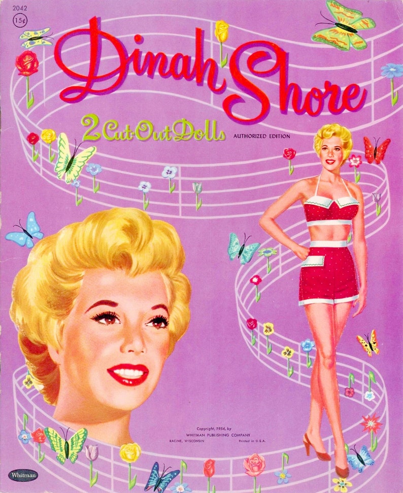 Vintage Paper Doll Printable PDF dinah Shore Paper Doll 50s 1950s