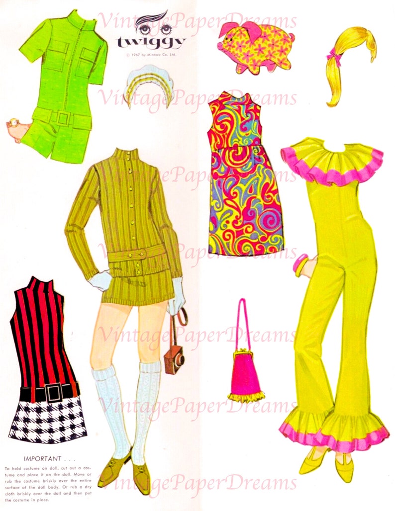 Vintage Paper Doll Printable PDF twiggy Paper Doll 60s Etsy