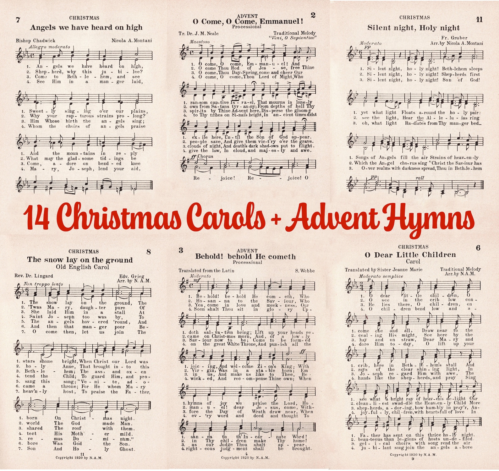 Vintage Printable Christmas Carol Sheet Music PDF • Traditional Advent ...
