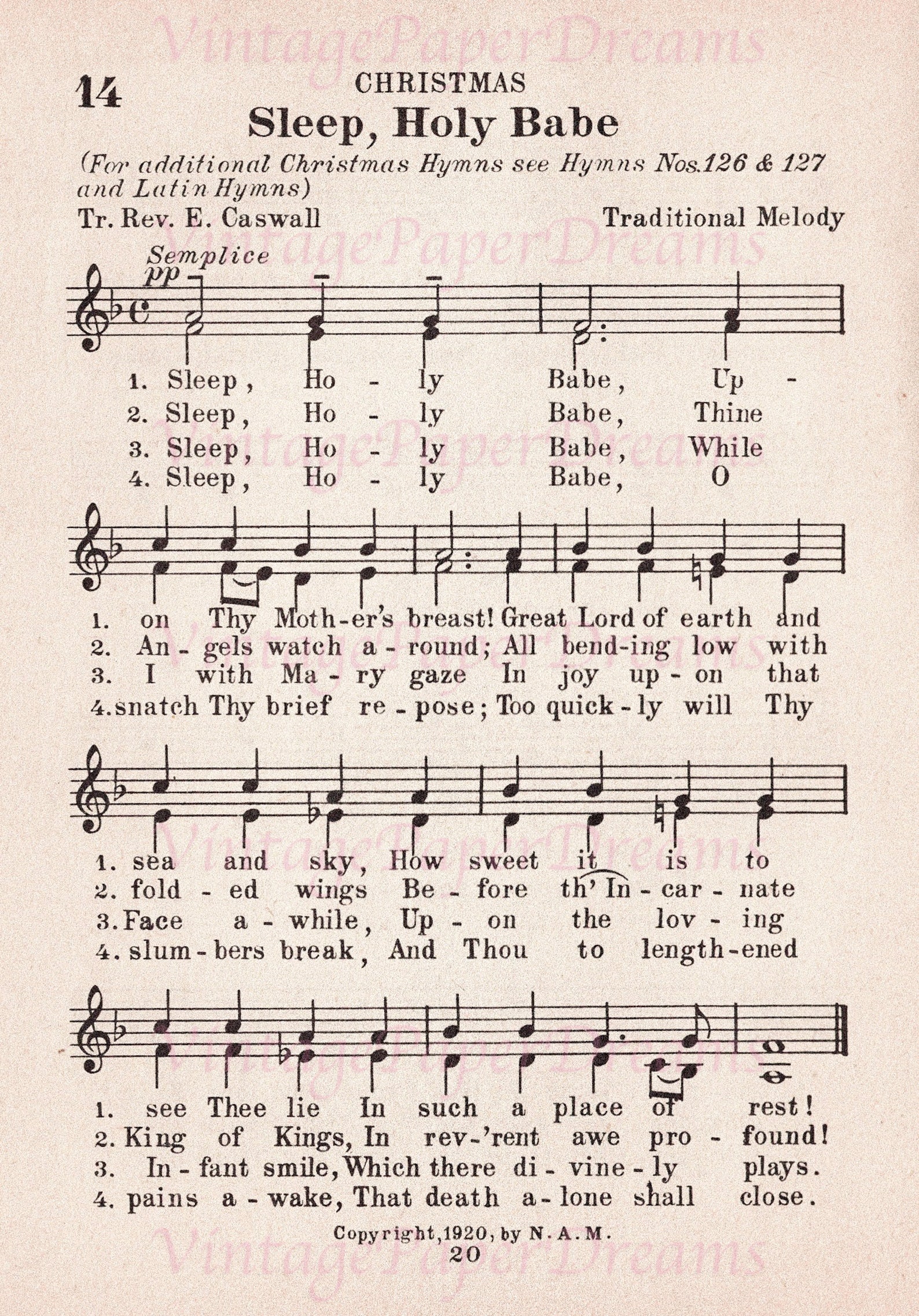 Vintage Printable Christmas Carol Sheet Music PDF Traditional Advent ...