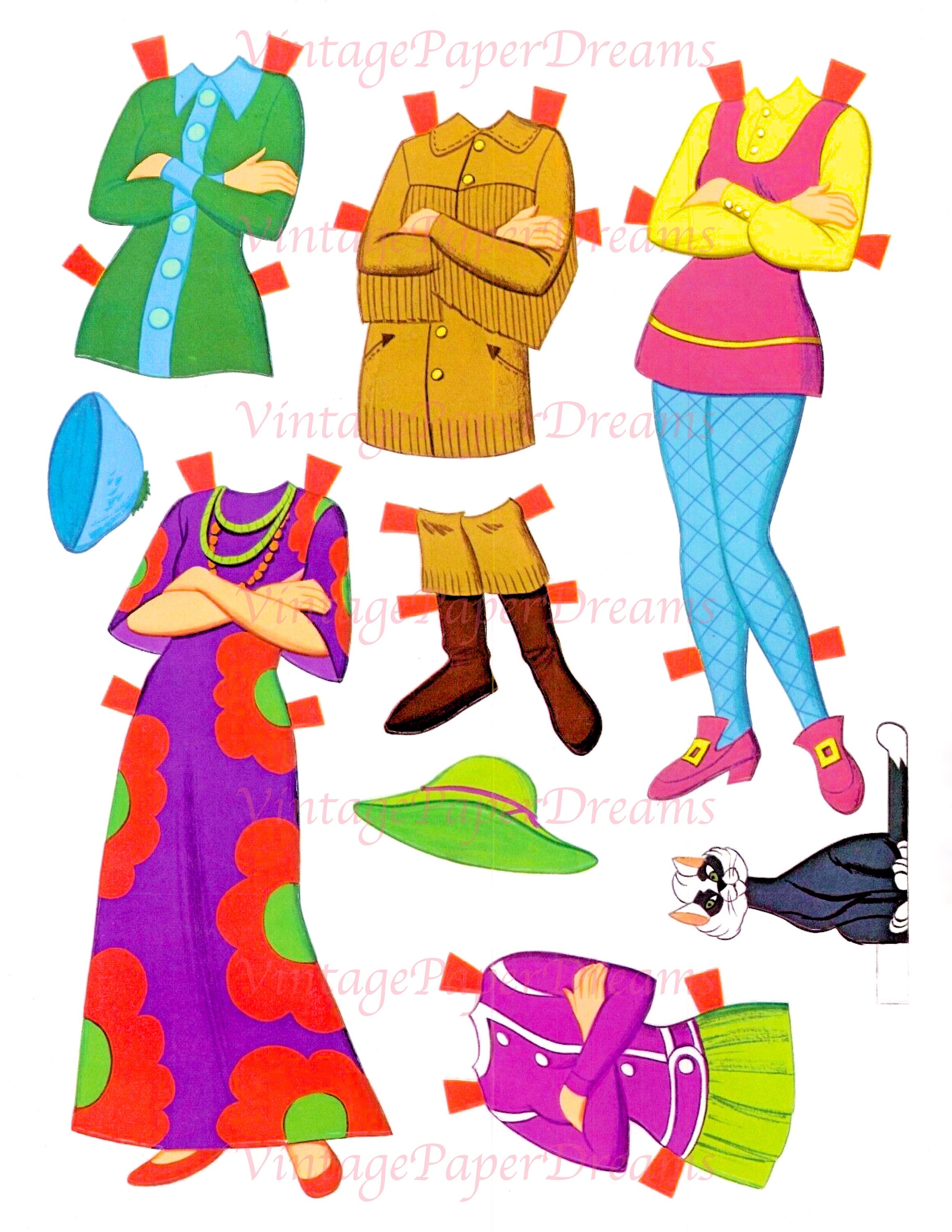 Vintage Paper Doll Printable PDF josie and the Pussycats Paper Doll 70s 1970s Cartoon Black