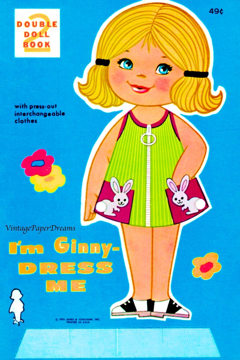 Vintage Paper Doll Printable PDF dress Me Paper Dolls 70s 1970s Girl