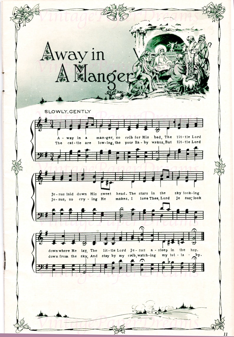 Vintage Printable Christmas Carol Sheet Music PDF • Traditional Advent ...