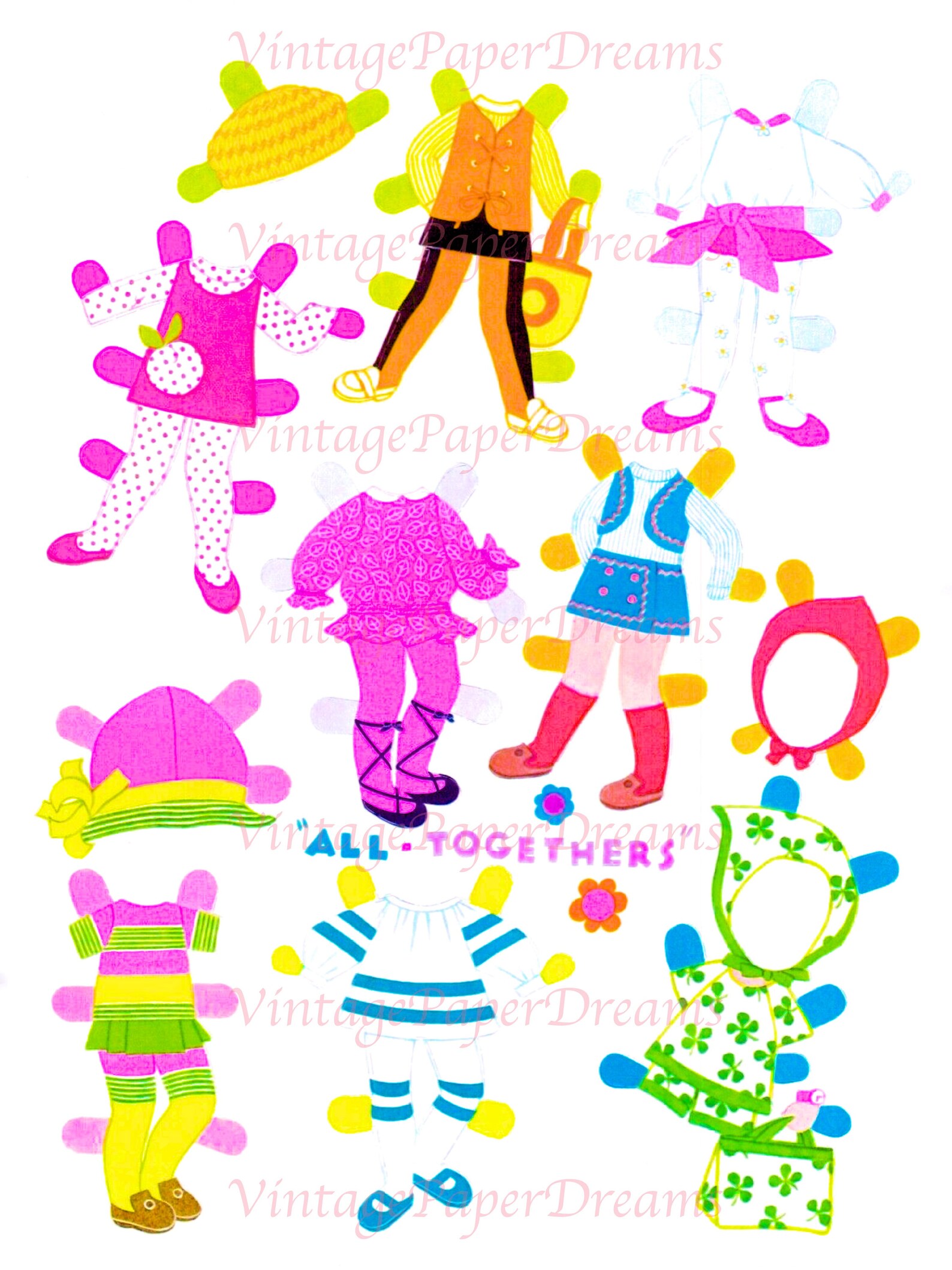 Vintage Paper Doll Printable PDF flatsy Paper Doll 70s 1970s Paper Doll Pattern Digital Download