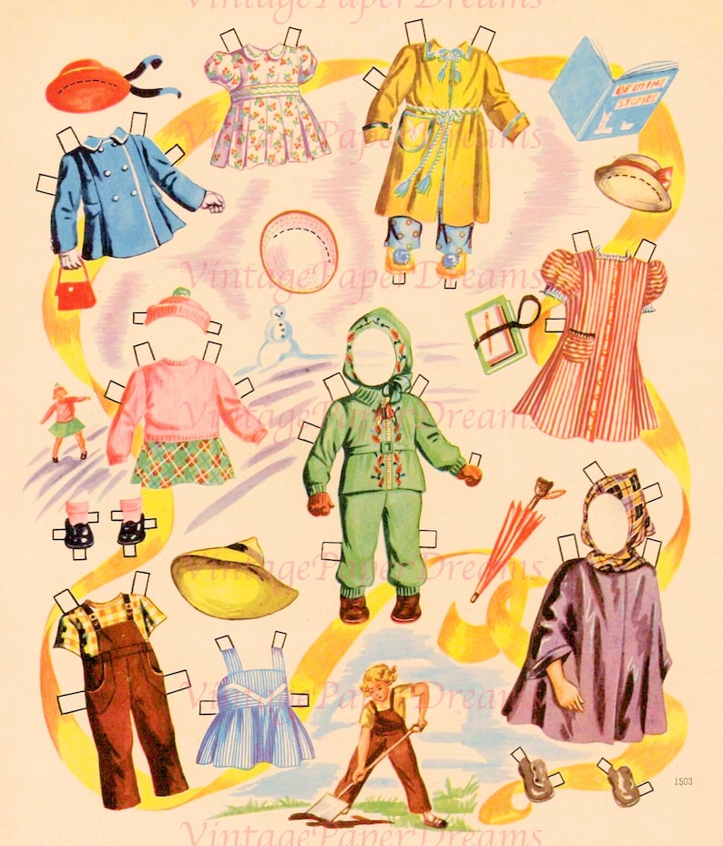 Vintage Paper Doll Printable PDF mother Dad Kids Paper Dolls 40s 1940s ...