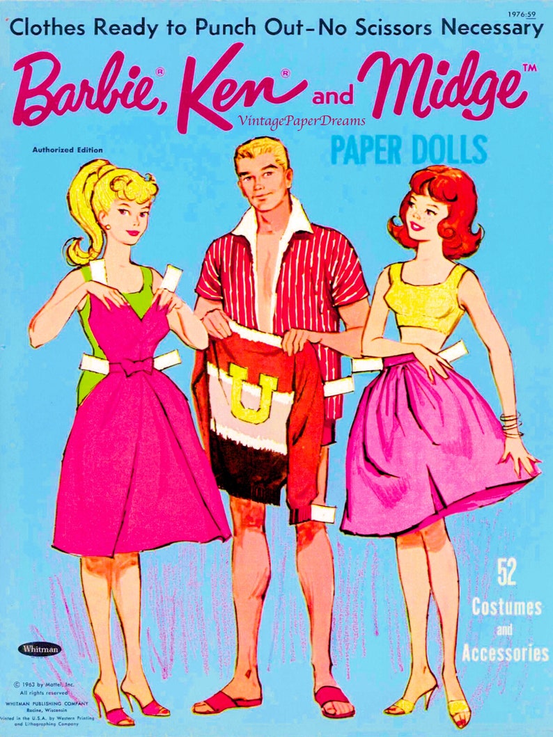 Barbie Paper Doll Printable PDF barbie Ken Midge Paper Dolls - Etsy
