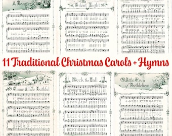 Vintage Printable Christmas Carol Sheet Music PDF • Traditional Advent Hymn Song Antique Wrapping Paper • Xmas Image Junk Journal Ephermera