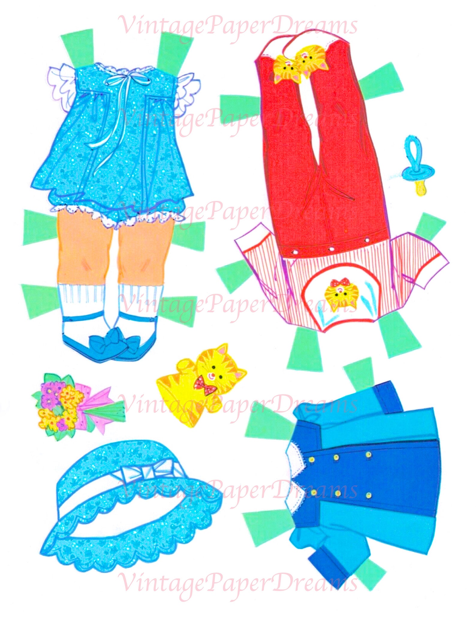 Vintage Paper Doll Printable PDF baby Paper Doll 70s 1970s Paper Doll