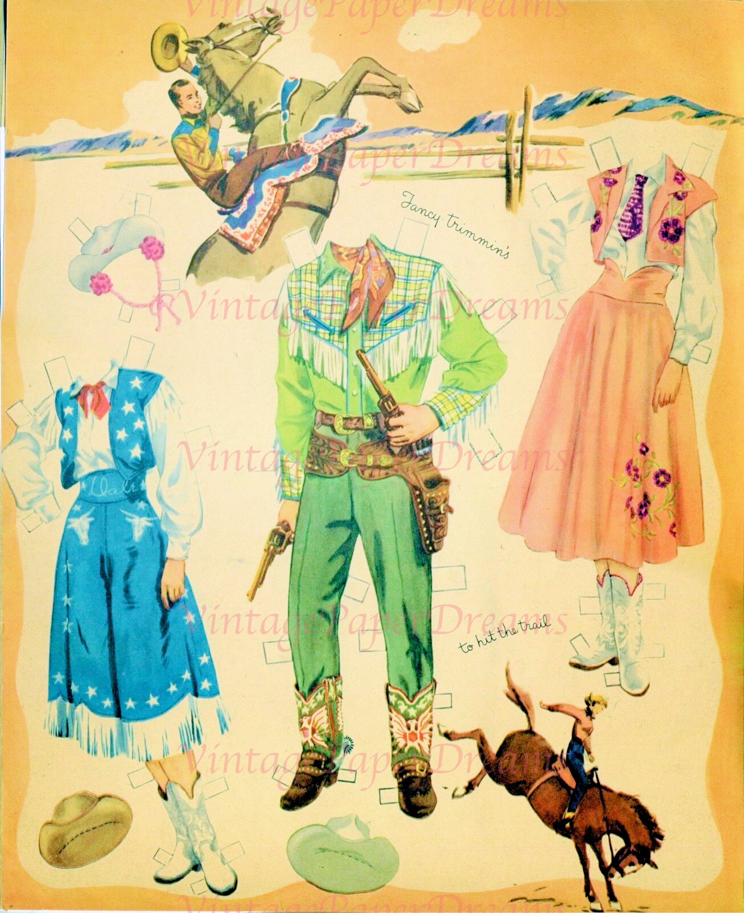 Vintage Paper Doll Printable PDF Roy Rogers Dale Evans Paper Doll 50s