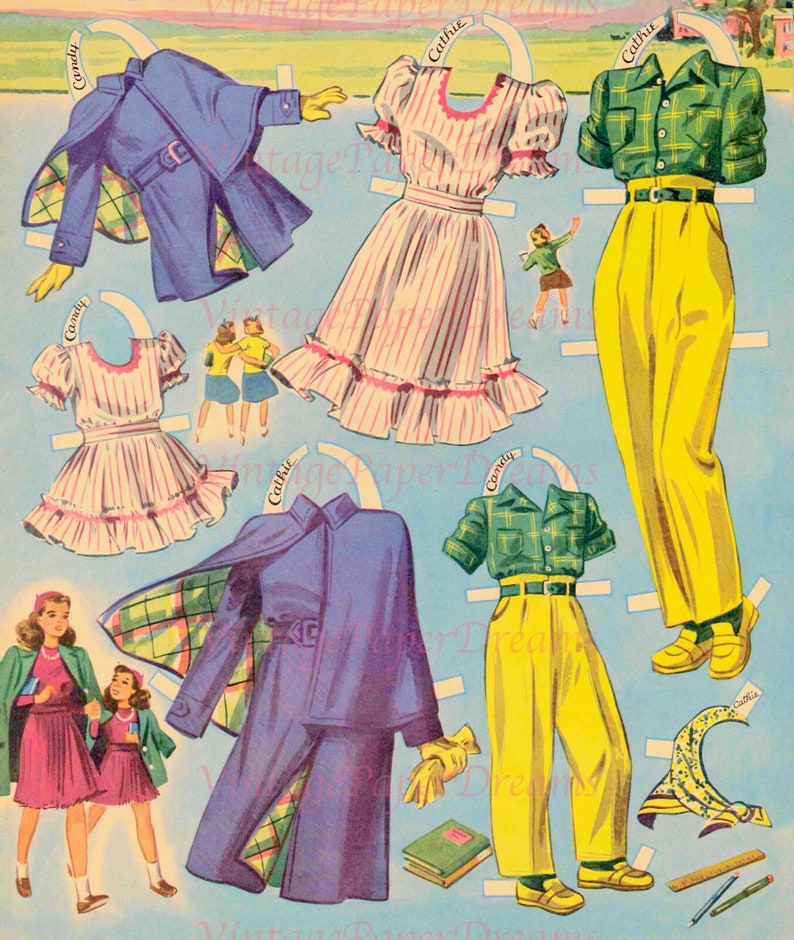 Vintage Paper Doll Printable PDF Big Sister Little Sister Paper Dolls ...
