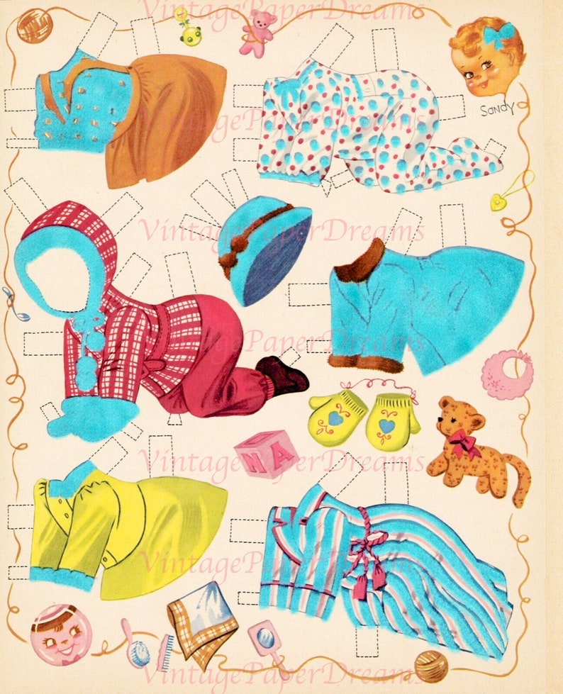 Vintage Paper Doll Printable PDF Baby Doll Paper Doll JPEG 50s 1950s Little Kid Paper Doll