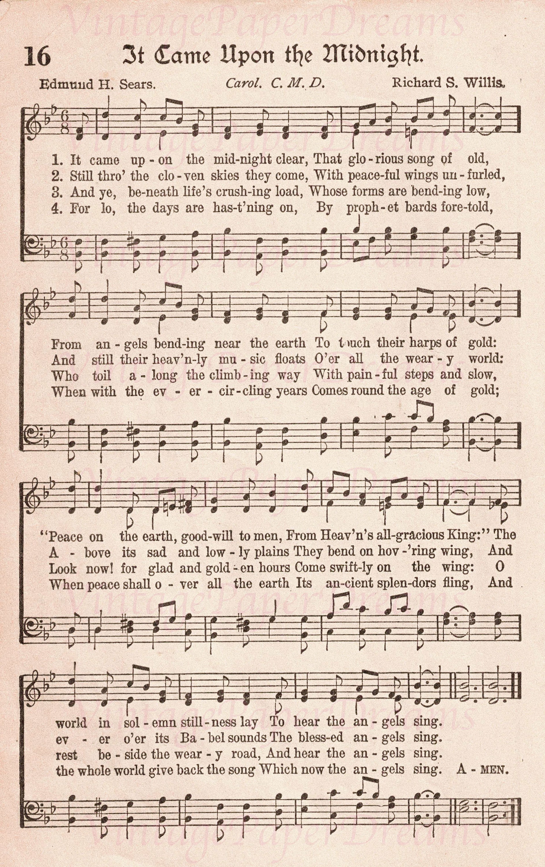 Vintage Printable Christmas Carol Sheet Music PDF Traditional Advent ...