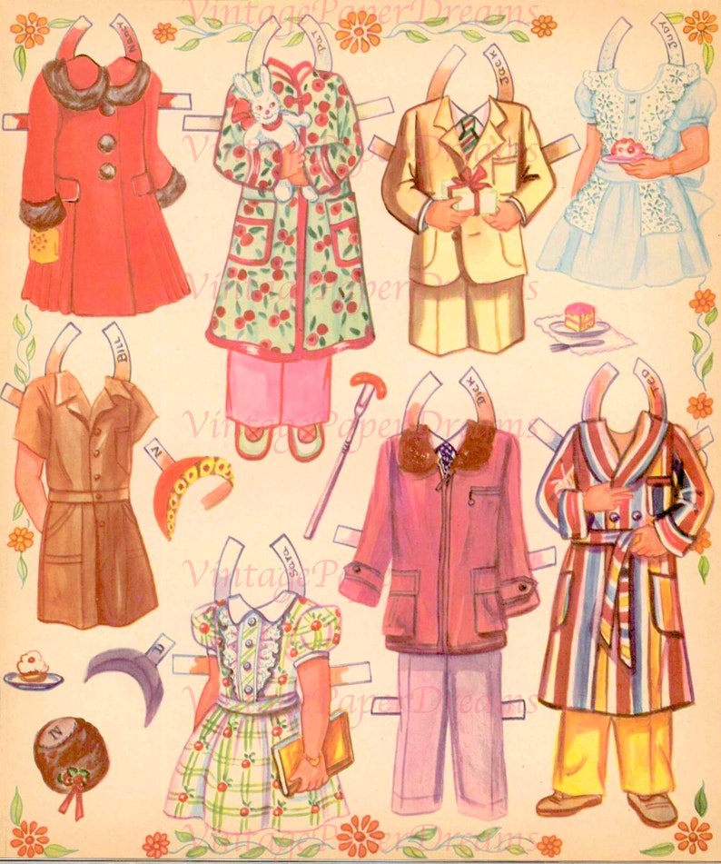 Vintage Paper Doll Printable PDF picnic Paper Dolls 50s 1950s Paper