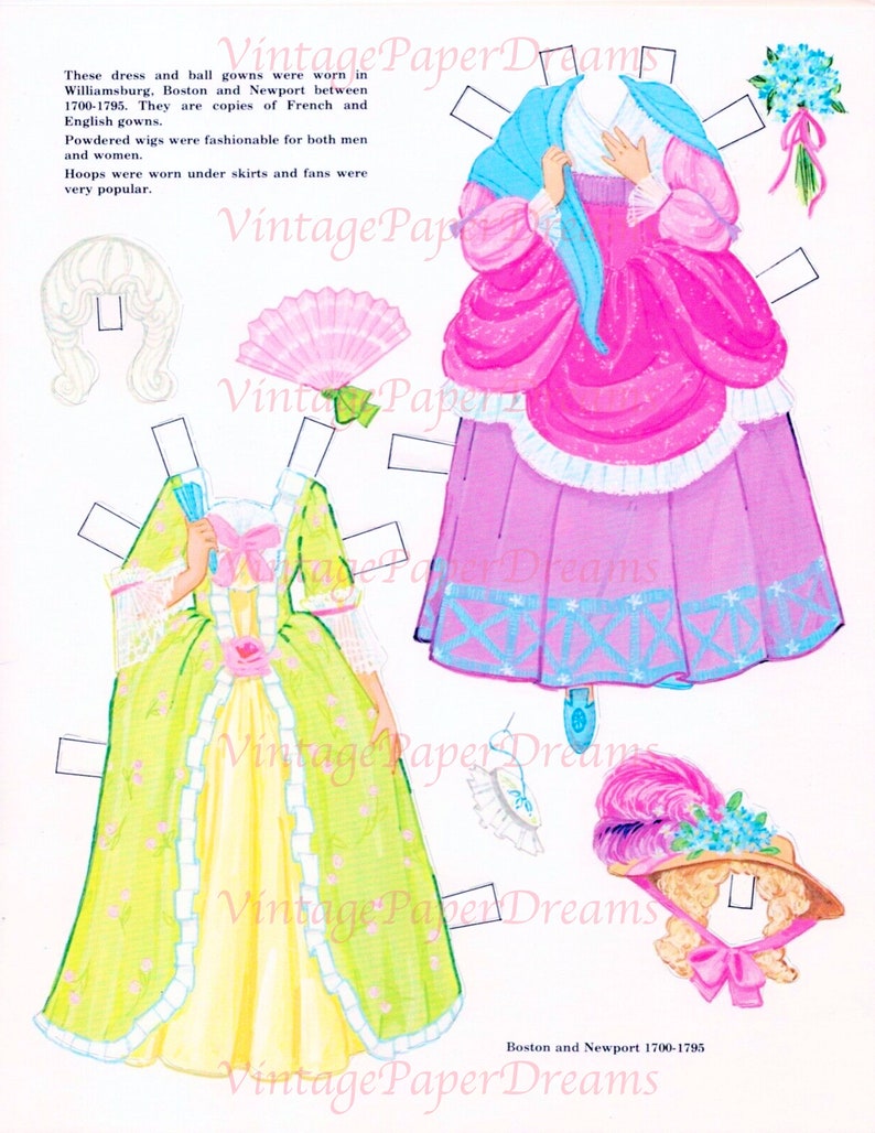 Vintage Paper Doll Printable PDF Colonial America Pilgrim Paper Dolls ...