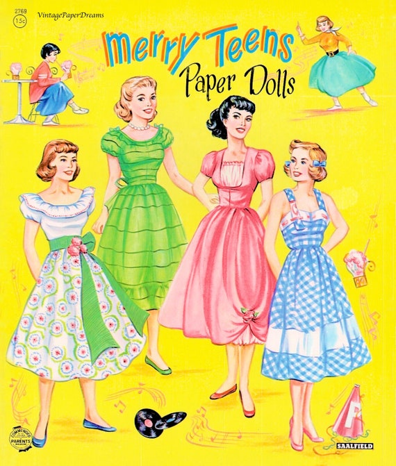 Vintage Paper Doll Printable PDF teenager Paper Doll JPEG 50s 1950s High School Teen Blonde Woman Paper Doll Download Dress Clip Art Etsy